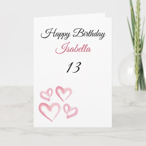 Cute Pink Painted Little Hearts 13th Birthday