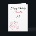 Cute Pink Painted Little Hearts 13th Birthday Card<br><div class="desc">Cute Pink Painted Little Hearts 13th Birthday, a cute birthday design made for any granddaughter. If you're looking for some pretty granddaughter birthday cards, teenager birthday cards or thirteenth birthday cards, this one is for you. The design features some cute watercolor hearts, something attractive and beautiful, so, don't hesitate to...</div>
