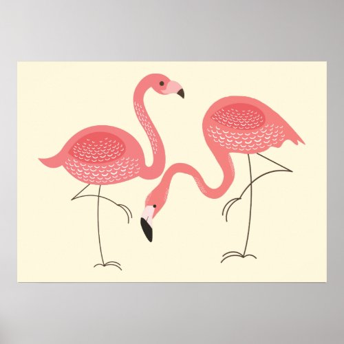 Cute Pink Pair Of Flamingos Illustration Poster