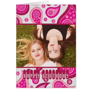 Cute Pink Paisley Custom Photo Birthday Cards