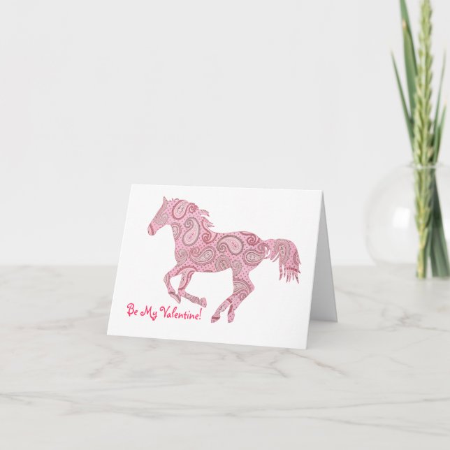 Cute Pink Paisley Horse Holiday Card (Front)