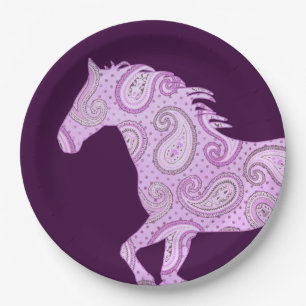 Cute Pink Paisley Horse Paper Plates
