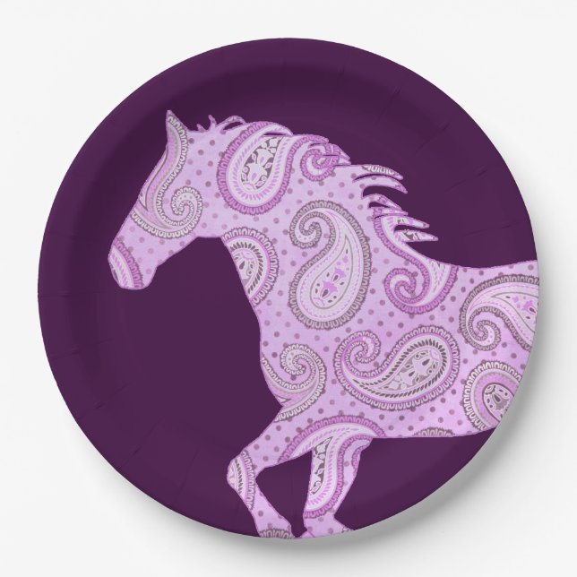Cute Pink Paisley Horse Paper Plates (Front)