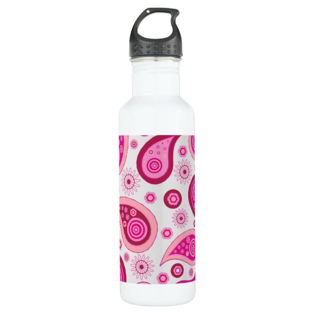Cute Pink Paisley Pattern Stainless Steel Water Bottle (Front)