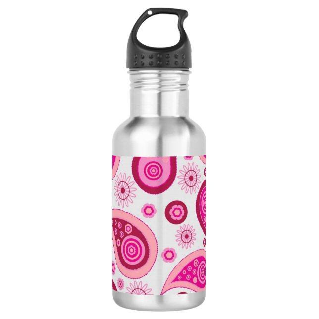 Cute Pink Paisley Pattern Stainless Steel Water Bottle (Front)
