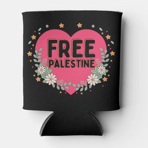 cute pink Palestine heart graphic design Can Cooler