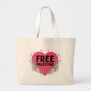 cute pink Palestine heart graphic design Large Tote Bag