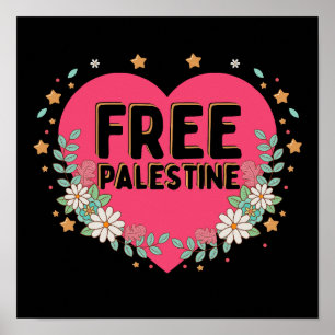 cute pink Palestine heart graphic design Poster