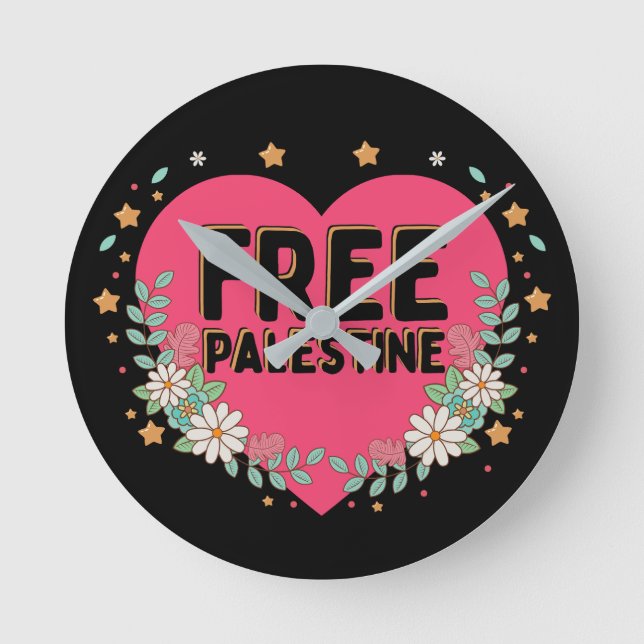cute pink Palestine heart graphic design Round Clock (Front)