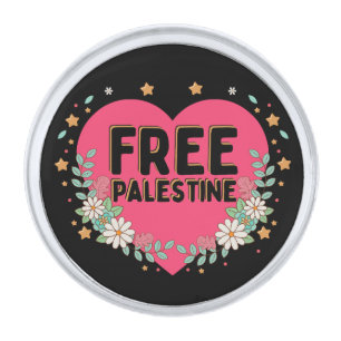 cute pink Palestine heart graphic design Silver Finish Lapel Pin