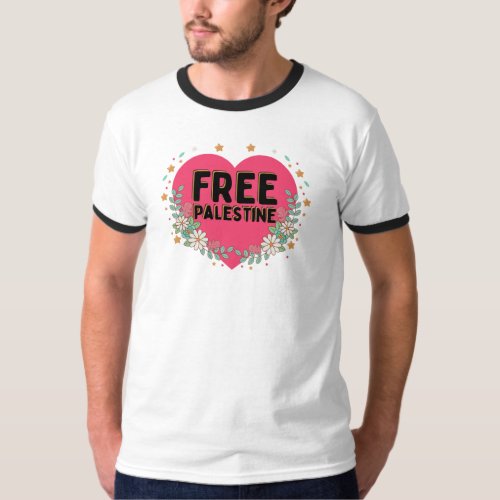 cute pink Palestine heart graphic design T_Shirt