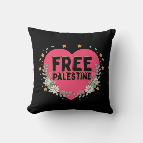 cute pink Palestine heart graphic design Throw Pillow
