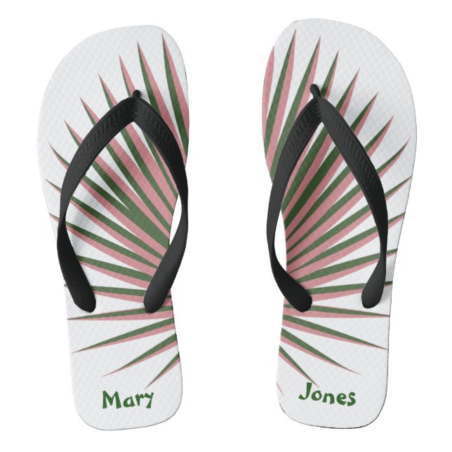 Cute Pink Palms Tropical Watercolor Personalize Flip Flops (Footbed)