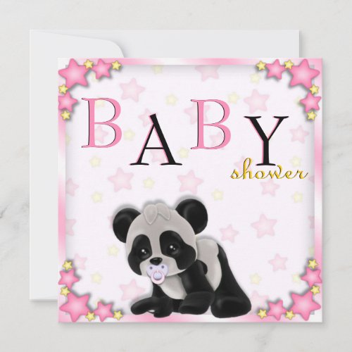 Cute Pink Panda Bear Baby Shower Invite