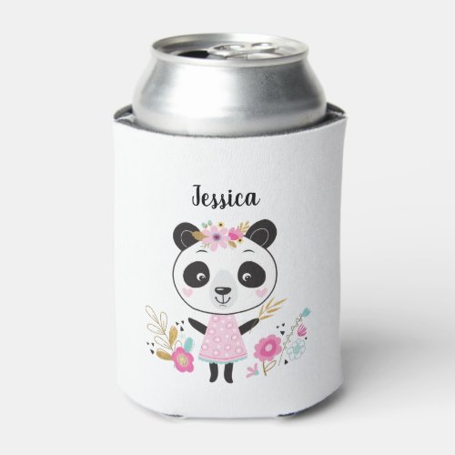 Cute Pink Panda Bear Birthday Party Can Cooler