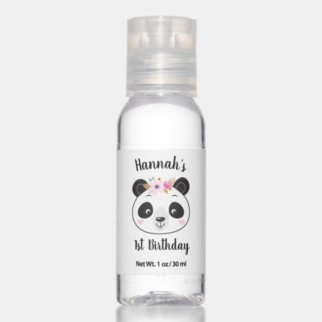 Cute Pink Panda Face 1st Birthday Hand Sanitizer (Front)