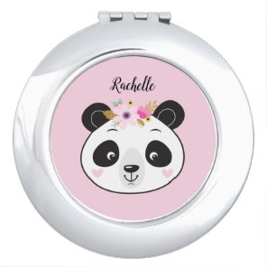 Cute Pink Panda Face Girly Personalized Compact Mirror