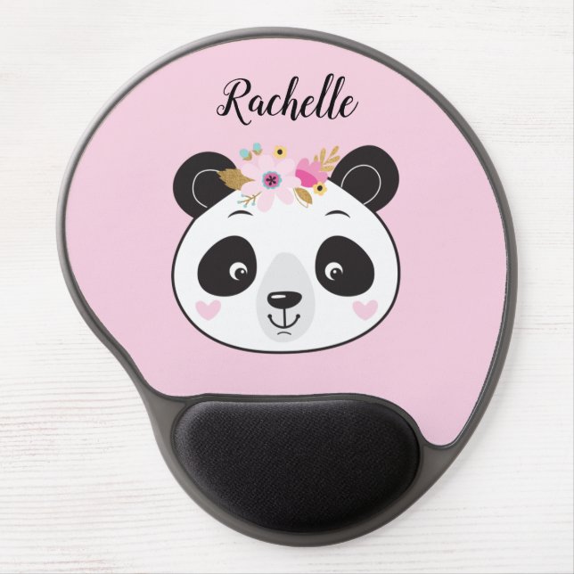 Cute Pink Panda Face Girly Personalized Gel Mouse Pad (Front)