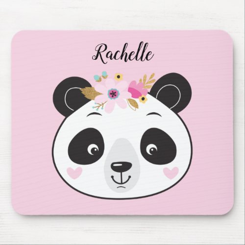 Cute Pink Panda Face Girly Personalized Mouse Pad