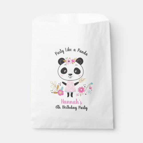 Cute Pink Panda Girls Birthday Party Favor Bag