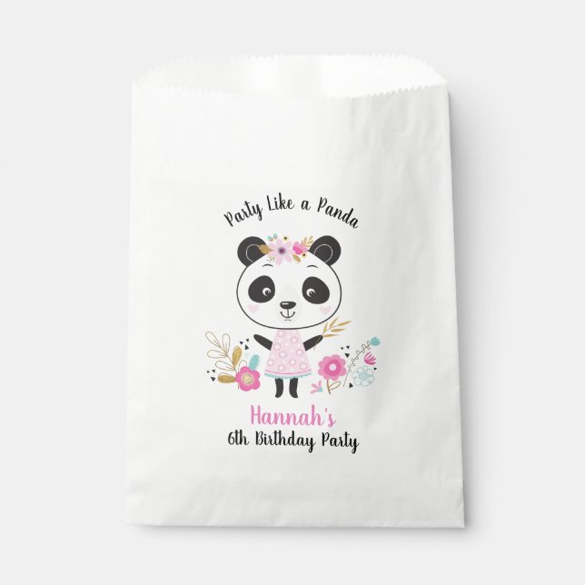 Cute Pink Panda Girls Birthday Party Favor Bag (Front)
