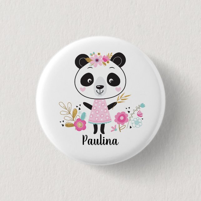 Cute Pink Panda Girly Button (Front)