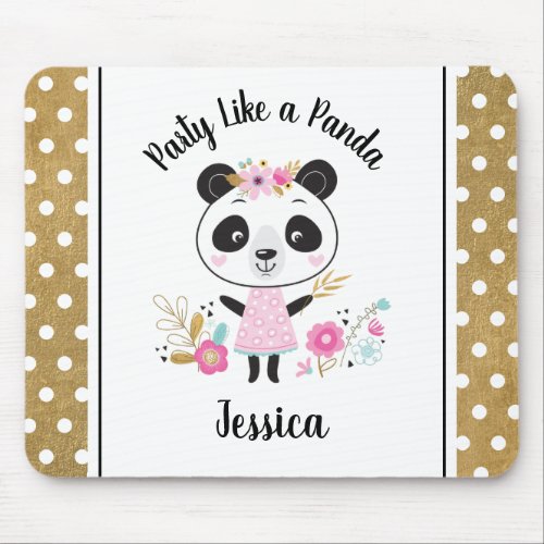 Cute Pink Panda Girly Personalized Mouse Pad
