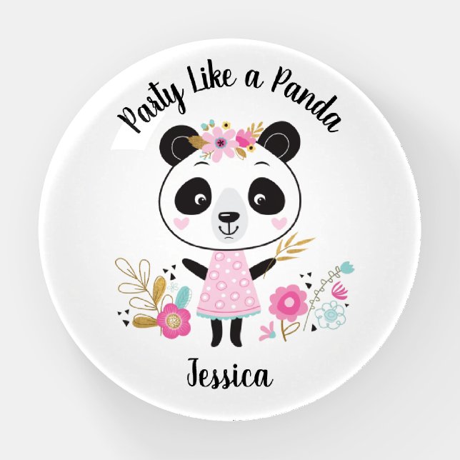 Cute Pink Panda Girly Personalized Paperweight (Front)
