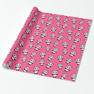 Cute pink panda pattern wrapping paper