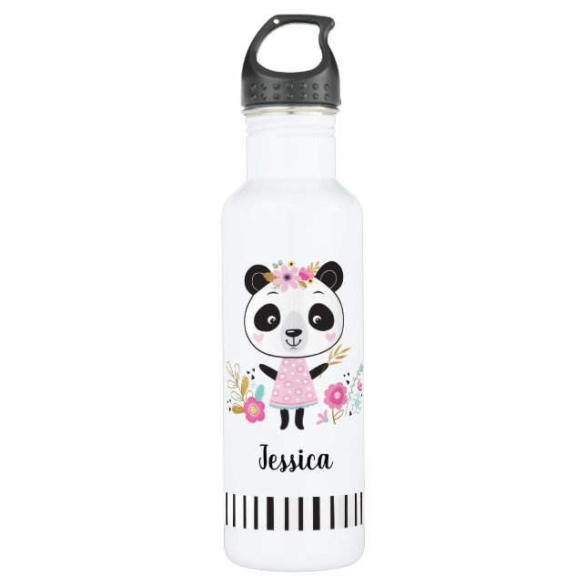 Cute Pink Panda Stainless Steel Water Bottle (Front)