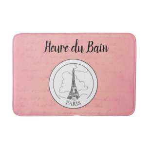 Cute Pink Paris French Eiffel Tower Parisian Decor Bathroom Mat