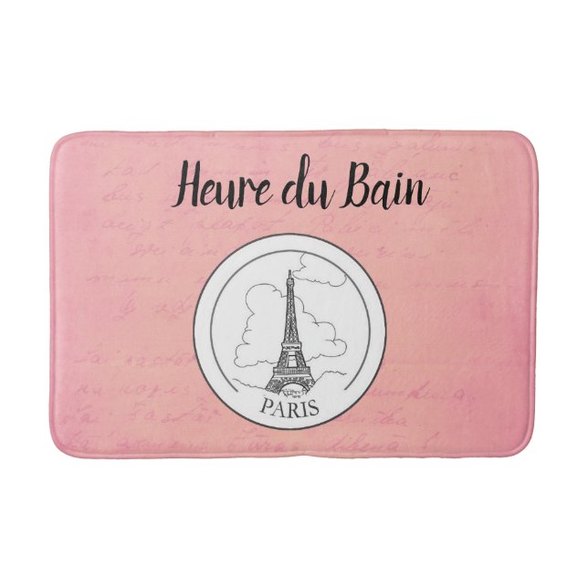 Cute Pink Paris French Eiffel Tower Parisian Decor Bathroom Mat (Front)