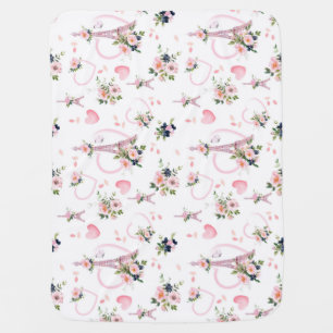 Cute Pink Parisian Floral Baby Bodysuit Blanket
