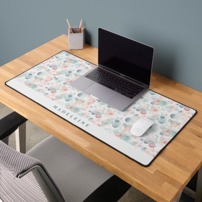 Cute Pink Pastel Abstract Watercolor Drops Desk Mat (Office 2)
