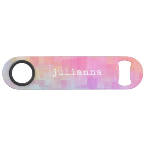 Cute Pink Pastel Abstract Watercolor Personalized Bar Key