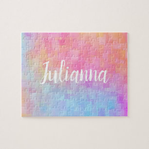 Cute Pink Pastel Abstract Watercolor Personalized Jigsaw Puzzle