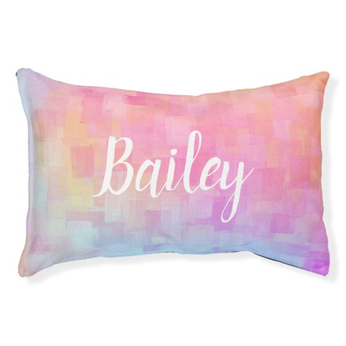 Cute Pink Pastel Abstract Watercolor Personalized Pet Bed