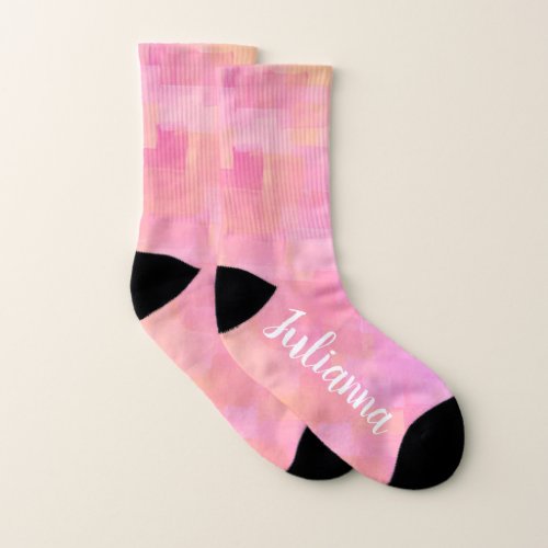 Cute Pink Pastel Abstract Watercolor Personalized Socks