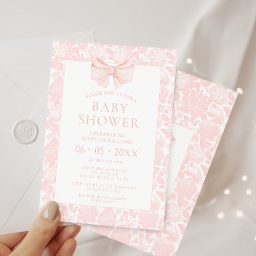 Cute pink pastel bohemian bow baby girl shower invitation