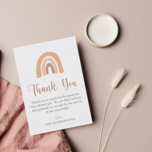Cute Pink Pastel Boho Rainbow Baby Shower Thank You Card