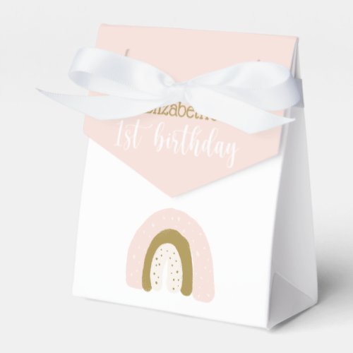 Cute Pink Pastel Boho Rainbow First Birthday Favor Boxes