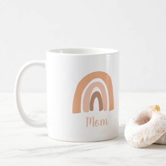 Cute Pink Pastel Boho Rainbow Mom Coffee Mug (With Donut)