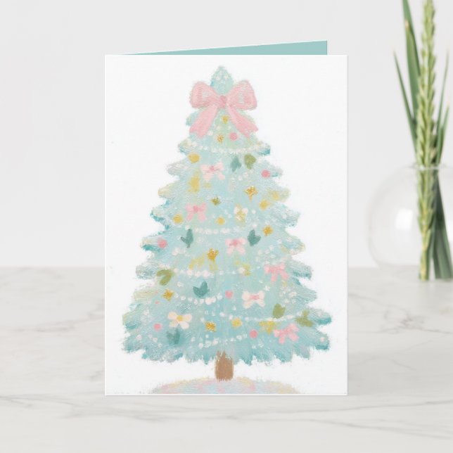 Cute Pink Pastel Christmas Tree Christmas Card (Front)