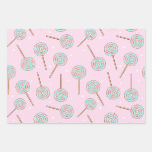 Cute Pink Pastel Lollipop Seamless Pattern Wrapping Paper Sheets