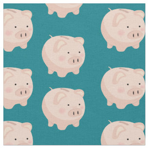 Cute Pink Pastel Piggy Bank Fabric