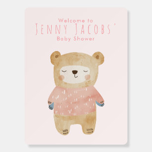 Cute pink pastel sleepy bear baby shower welcome foam board