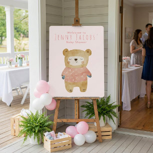 Cute pink pastel sleepy bear baby shower welcome foam board