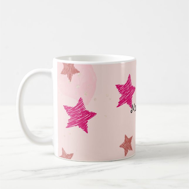 Cute Pink Pastel Stars Christmas Pattern  Coffee Mug (Left)
