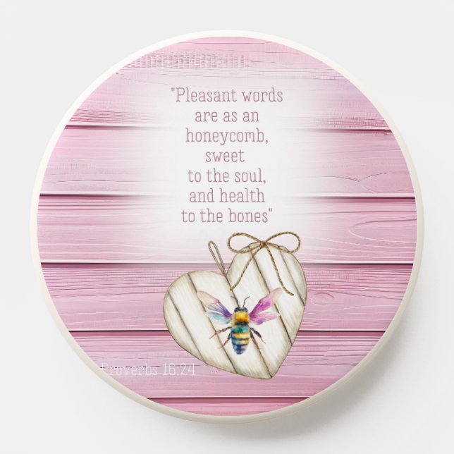 Cute Pink Pastel Wood Heart Rainbow Bee Bible PopSocket (Popsocket)