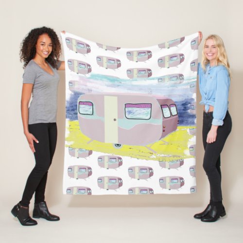 Cute Pink Pattern Caravan Art Fleece Blanket